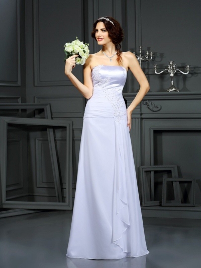 Sheath/Column Strapless Beading Sleeveless Long Chiffon Wedding Dresses [51104]