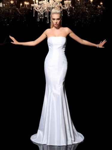 Sheath/Column Strapless Sleeveless Long Satin Dresses