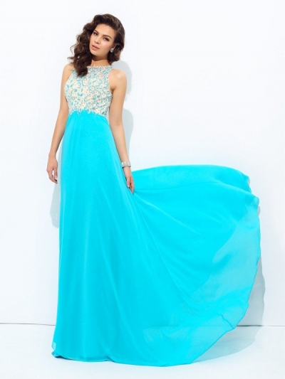 A-line/Princess Scoop Beading Sleeveless Long Chiffon Dresses [60173]