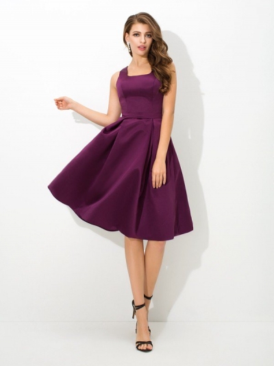 A-Line/Princess Square Pleats Sleeveless Short Satin Bridesmaid Dresses [60264]