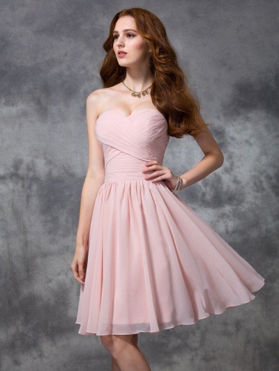 A-line/Princess Sweetheart Sleeveless Ruched Short Chiffon Bridesmaid Dresses [60282]