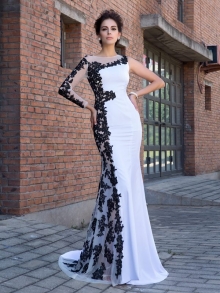 Trumpet/Mermaid Scoop Applique Long Sleeves Long Chiffon Dresses