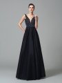 A-Line/Princess Straps Beading Sleeveless Long Taffeta Dresses