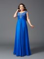 A-Line/Princess Straps Beading Short Sleeves Long Chiffon Plus Size Dresses