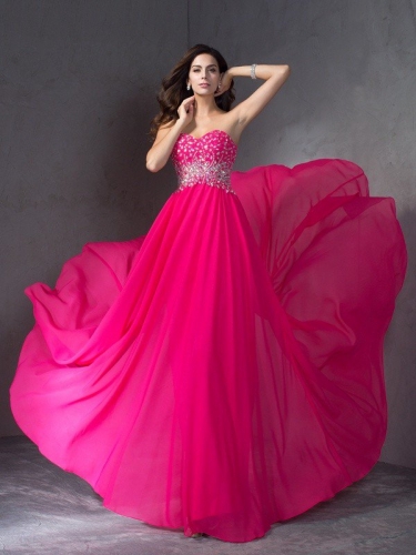 A-Line/Princess Sweetheart Beading Sleeveless Long Chiffon Dresses