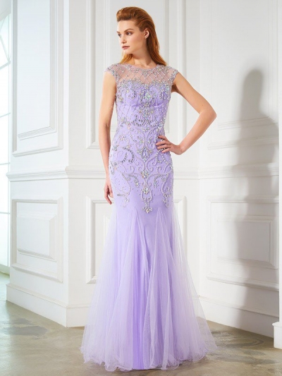 Trumpet/Mermaid Scoop Sleeveless Beading Floor-length Tulle Dresses [70063]