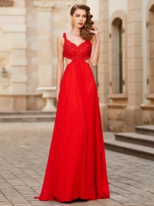 A-Line/Princess Straps Sleeveless Floor-Length Applique Chiffon Dresses