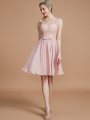 A-Line/Princess V-neck Sleeveless Lace Short/Mini Chiffon Bridesmaid Dresses