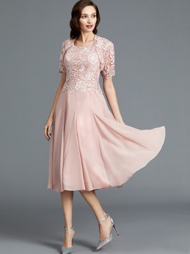 A-Line/Princess Sleeveless Scoop Tea-Length Chiffon Mother of the Bride Dresses