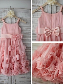 A-line/Princess Spaghetti Straps Sleeveless Hand-made Flower Floor-Length Chiffon Flower Girl Dresses