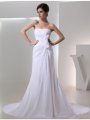 A-Line/Princess Beading Strapless Sleeveless Pleated Chiffon Wedding Dresses