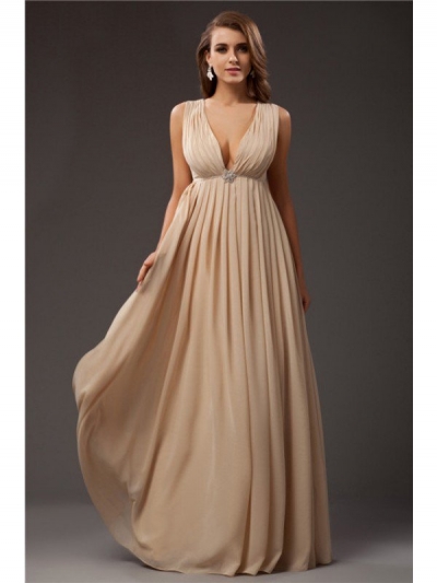 A-Line/Princess V-neck Sleeveless Beading Long Chiffon Dresses [N13ZYDRESS25]