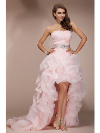 A-Line/Princess Sweetheart Sleeveless High Low Beading Organza Dresses