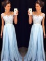 A-Line/Princess Sleeveless Sheer Neck Applique Chiffon Sweep/Brush Train Dresses