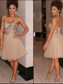 A-Line/Princess Sleeveless Sweetheart Sequin Tulle Short/Mini Dresses