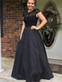 A-Line/Princess Jewel Sleeveless Floor-Length Beading Satin Dresses