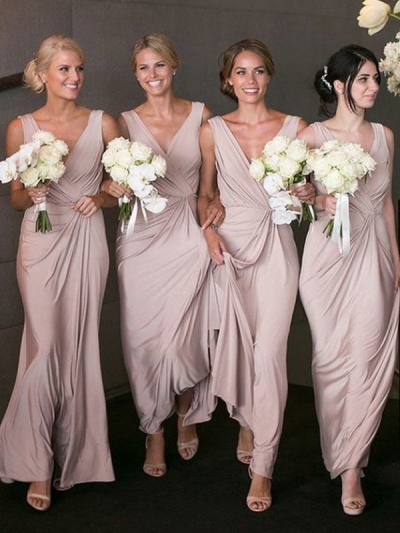 A-Line/Princess V-neck Sleeveless Floor-Length Chiffon Bridesmaid Dresses [PON1506EV733]