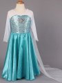 A-line/Princess Scoop Long Sleeves Beading Long Satin Flower Girl Dresses