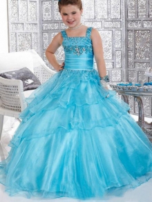 Ball Gown Straps Beading Sleeveless Long Organza Flower Girl Dresses