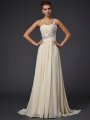 A-Line/Princess One-Shoulder Sleeveless Beading Applique Long Chiffon Dresses