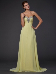 A-Line/Princess Sweetheart Beading Long Sleeveless Chiffon Dresses