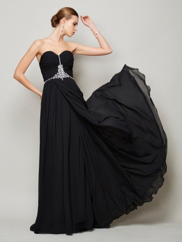 A-Line/Princess Sweetheart Sleeveless Beading Long Chiffon Dresses