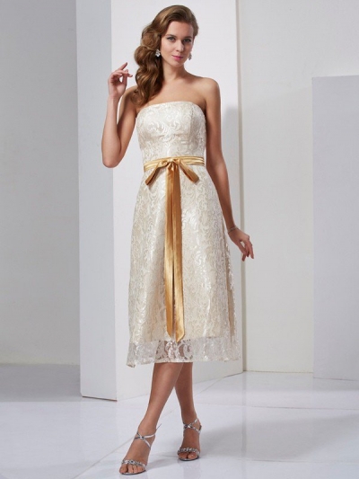 Sheath/Column Strapless Sleeveless Sash/Ribbon/Belt Short Satin Bridesmaid Dresses [40483]