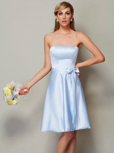 A-Line/Princess Strapless Sleeveless Bowknot Short Satin Bridesmaid Dresses [40505]