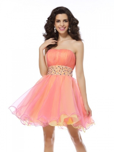 A-Line/Princess Strapless Beading Sleeveless Short Organza Cocktail Dresses