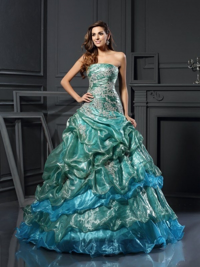 Ball Gown Sweetheart Applique Sleeveless Long Tulle Quinceanera Dresses [50410]