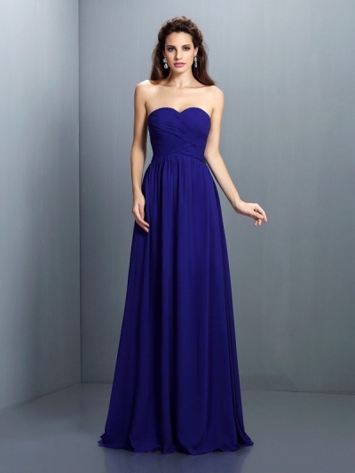 A-Line/Princess Sweetheart Pleats Sleeveless Long Chiffon Bridesmaid Dresses [50527]