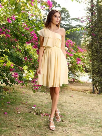 A-Line/Princess One-Shoulder Sleeveless Short Chiffon Bridesmaid Dresses