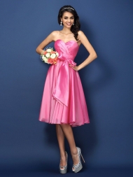 A-Line/Princess Sweetheart Bowknot Sleeveless Short Taffeta Bridesmaid Dresses