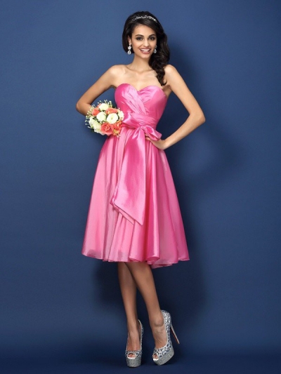 A-Line/Princess Sweetheart Bowknot Sleeveless Short Taffeta Bridesmaid Dresses [50597]