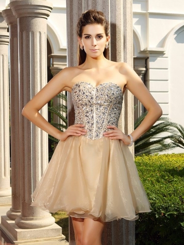 A-Line/Princess Sweetheart Ruffles Sleeveless Short Organza Cocktail Dresses