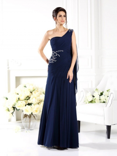 Sheath/Column One-Shoulder Sleeveless Long Chiffon Mother of the Bride Dresses [50970]