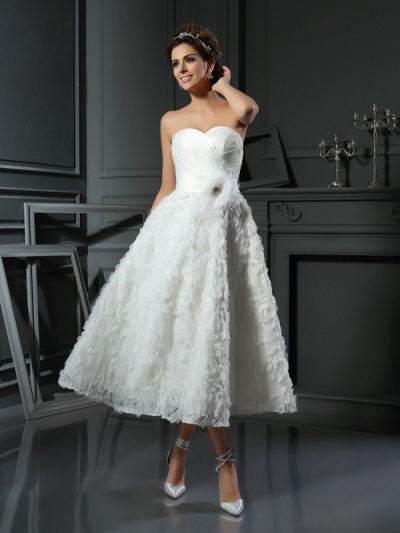 A-Line/Princess Sweetheart Bowknot Sleeveless Short Satin Wedding Dresses [51014]