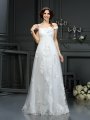 A-Line/Princess Off-the-Shoulder Applique Sleeveless Long Net Wedding Dresses