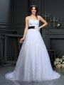 A-Line/Princess Sweetheart Sash/Ribbon/Belt Sleeveless Long Satin Wedding Dresses