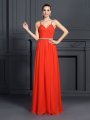 A-Line/Princess Spaghetti Straps Beading Sleeveless Long Chiffon Dresses