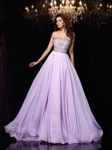 A-Line/Princess Sweetheart Beading Sleeveless Long Chiffon Dresses