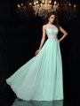 A-Line/Princess High Neck Applique Sleeveless Long Chiffon Dresses