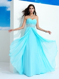 A-Line/Princess Sweetheart Beading Sleeveless Long Chiffon Dresses