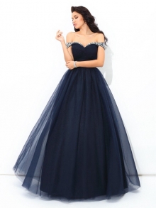 Ball Gown Off-the-Shoulder Beading Sleeveless Long Net Quinceanera Dresses