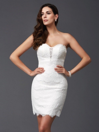 Sheath/Column Sweetheart Lace Sleeveless Short Lace Dresses [60394]