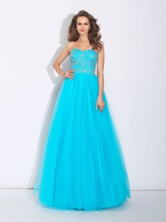 A-Line/Princess Sweetheart Rhinestone Sleeveless Long Satin Dresses