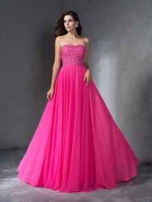 A-Line/Princess Sweetheart Beading Sleeveless Long Chiffon Dresses