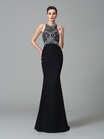 Trumpet/Mermaid Jewel Rhinestone Sleeveless Long Chiffon Dresses [60606]