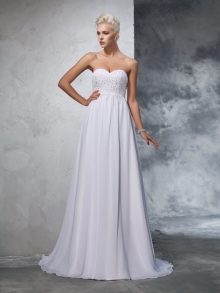 A-Line/Princess Sweetheart Beading Sleeveless Long Chiffon Wedding Dresses