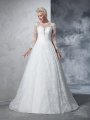 Ball Gown Jewel Lace Long Sleeves Long Lace Wedding Dresses